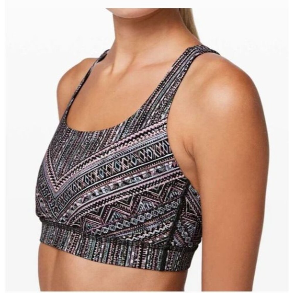 Lululemon Energy Bra SZ 12 Strappy Tribal Pace Energy Bra White Black Crossback